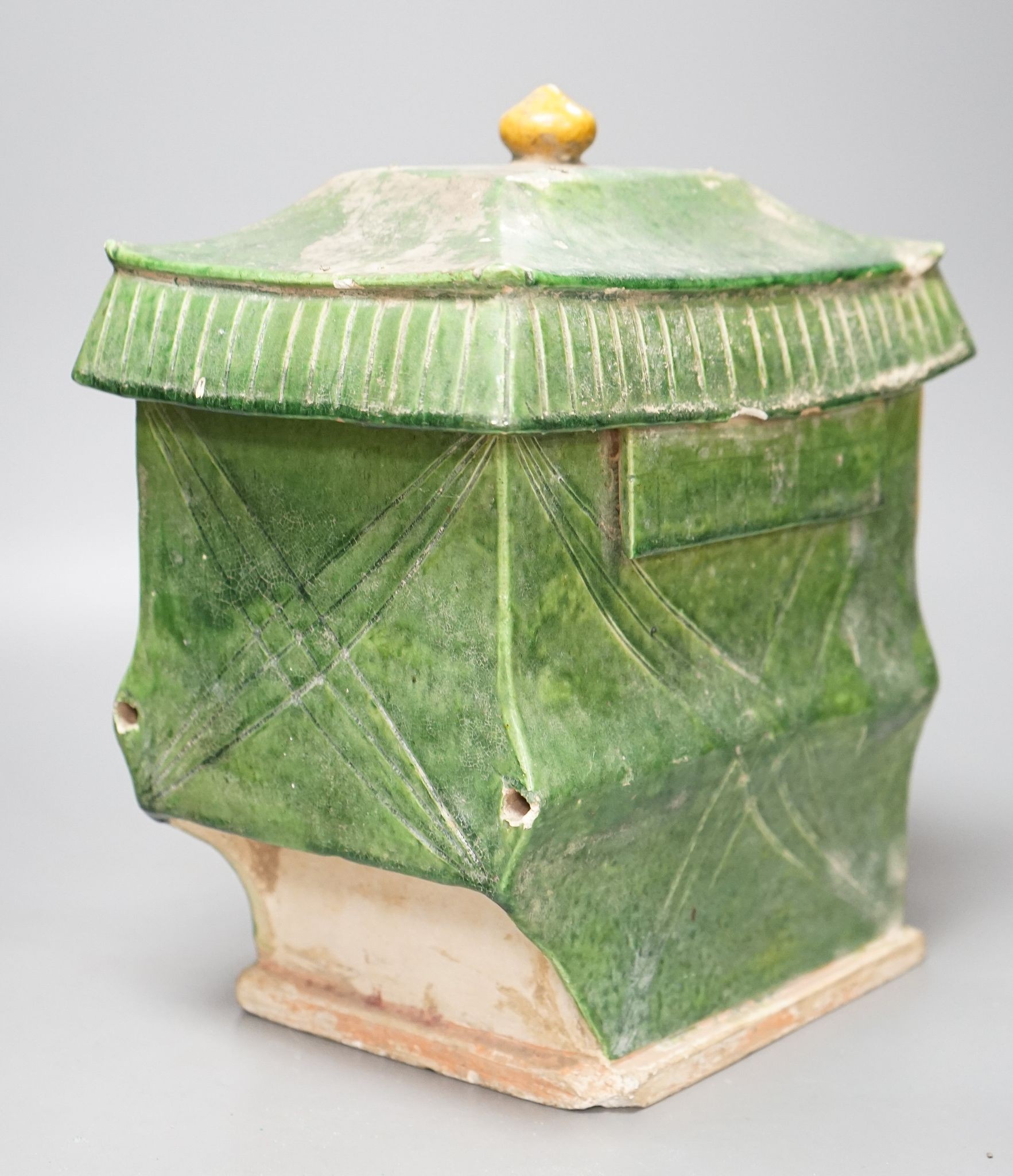 A Chinese Ming sancai-glazed model of a sedan chair with the figure Wenmu seated inside, 29cm